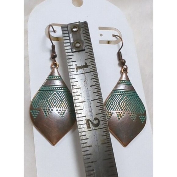 NEW - Lot of 3 Turquoise & Copper Color Metal Earrings boho dangle - Picture 6 of 8